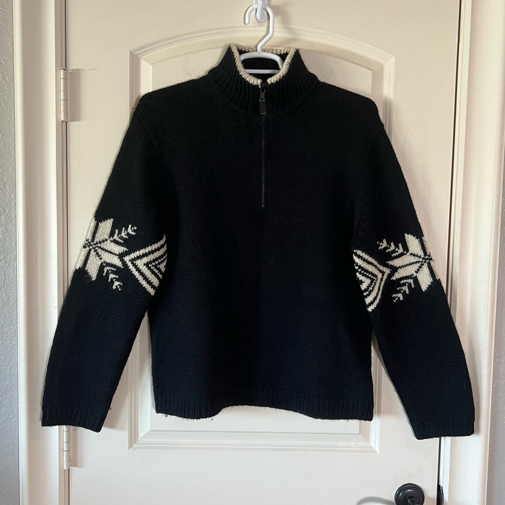 Vintage 2003 Banana Republic 100% Wool Full Zip Snowflake Knit Sweater Large
